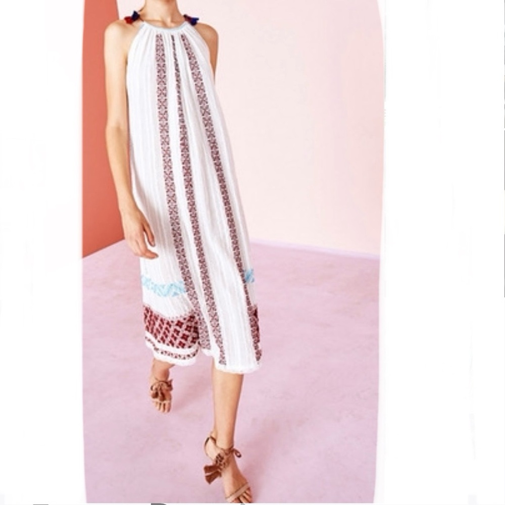 Boho Tassel Tie Embroidered Dress